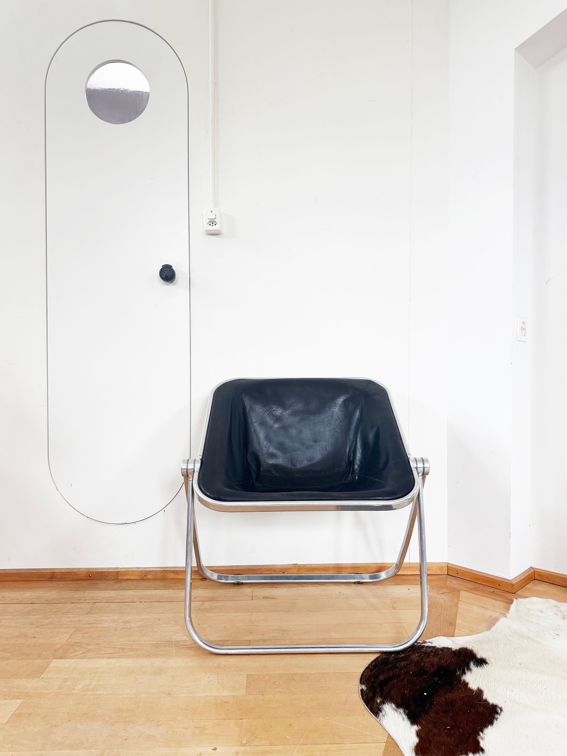 Paar, Schwarzes Leder Chrom Giancarlo Piretti Plona Stühle Castelli - Italien, 1969 im Angebot 3