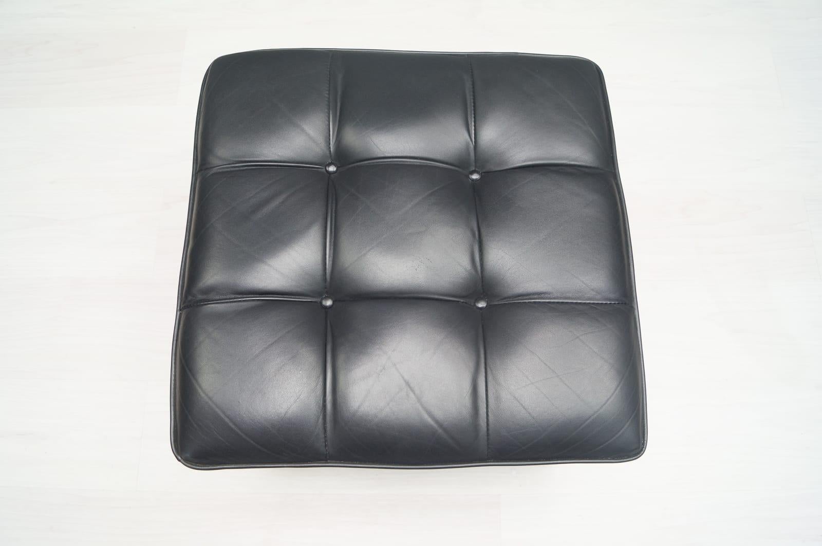 Mid-20th Century Pair of Black Leather Constanze Poufs by Johannes Spalt for Wittmann, 1960s