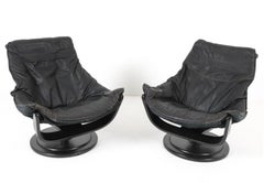 Pair Black Leather Flight High Chairs by Takeshita Okamura & Erik Marquardsen