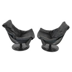 Pair Black Leather Flight High Chairs by Takeshita Okamura & Erik Marquardsen