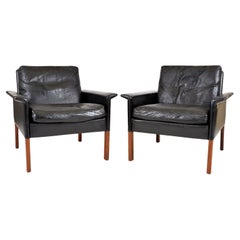 Pair Black Leather Lounge Chairs Model 500 by Hans Olsen CS Møbler Denmark 1960s