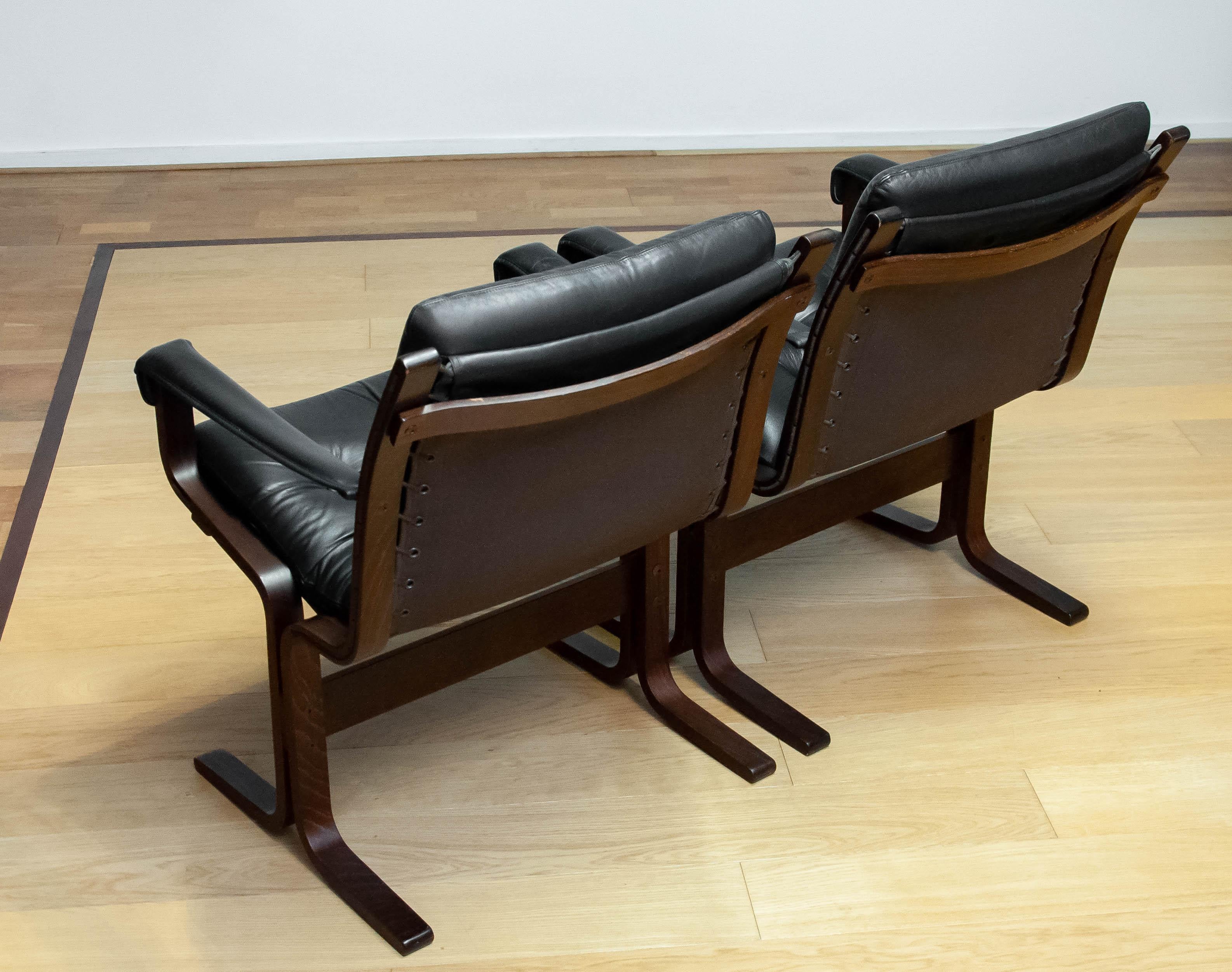 Pair Black Leather Padded Model 'Siesta' Dining Office Chairs By Ingmar Relling For Sale 2
