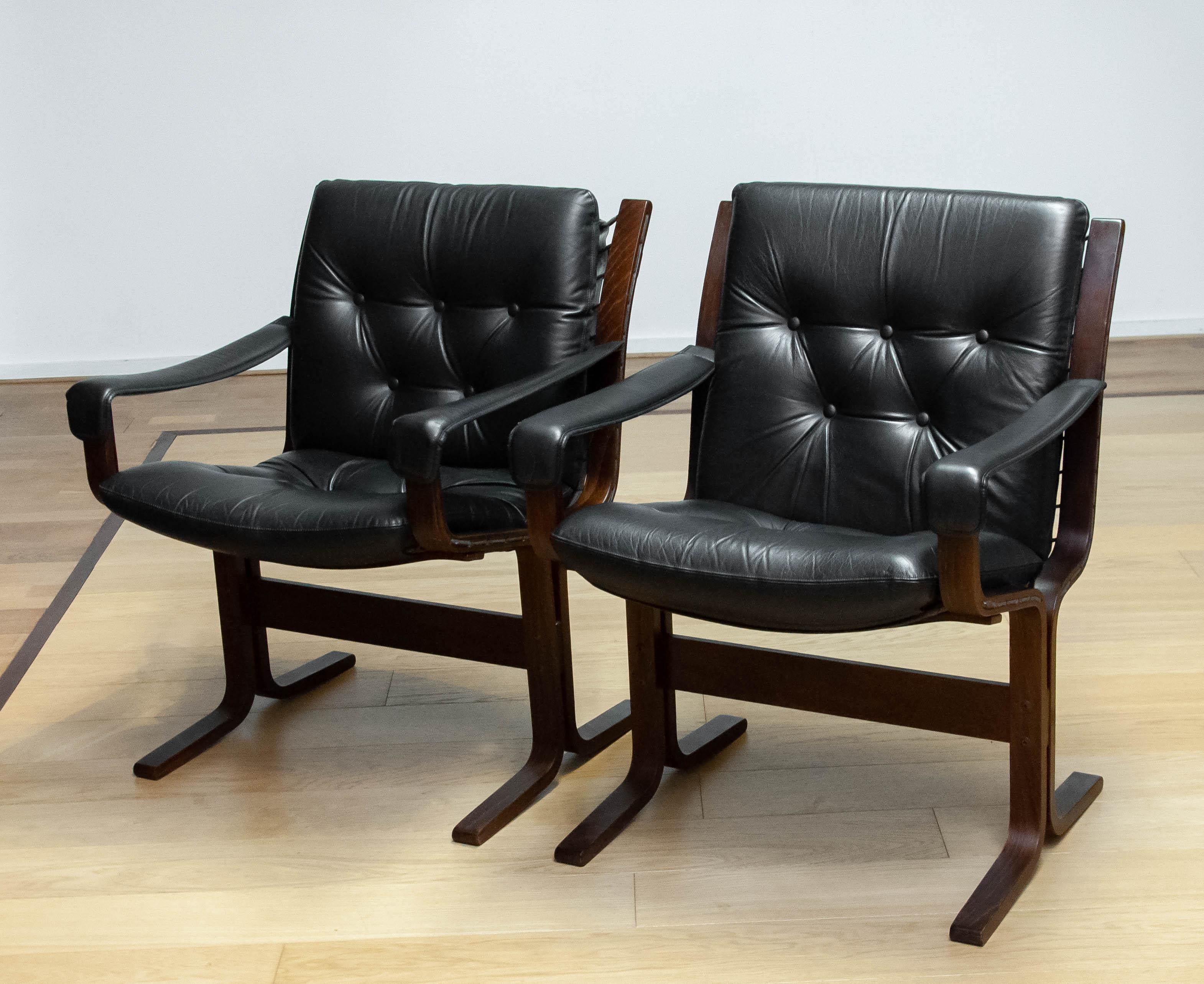 Pair Black Leather 'Siesta' Dining / Office Chairs By Ingmar Relling Westnova For Sale 2