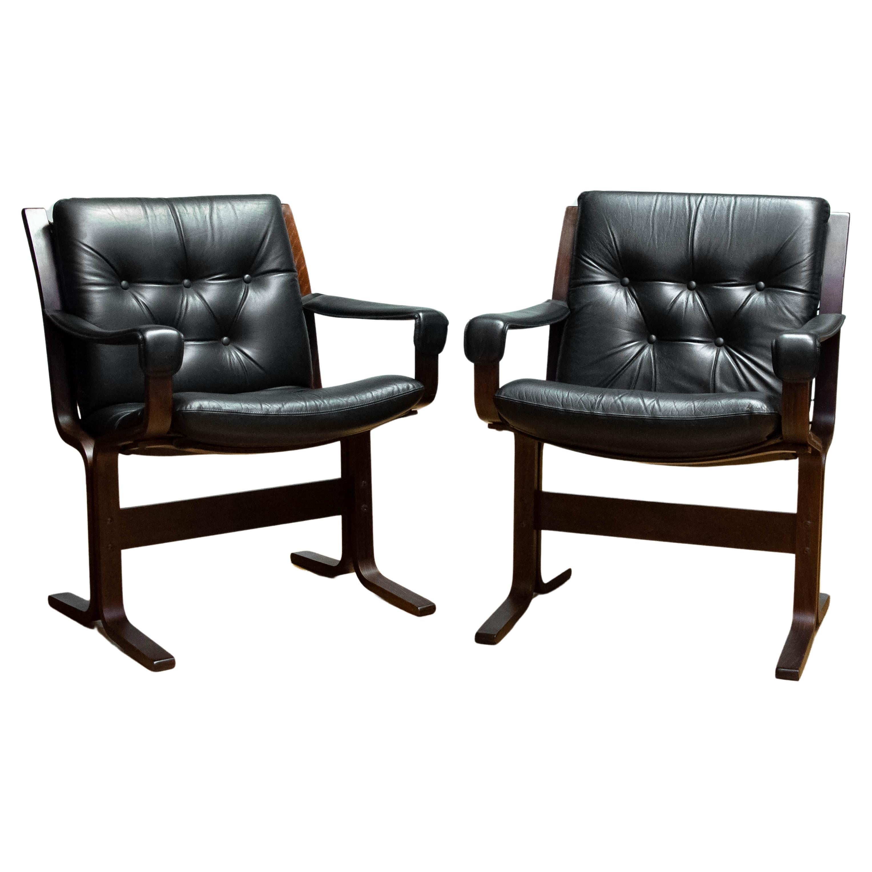 Pair Black Leather 'Siesta' Dining / Office Chairs By Ingmar Relling Westnova For Sale