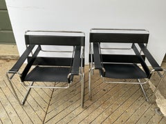 Pair Black Leather Wassily Chairs