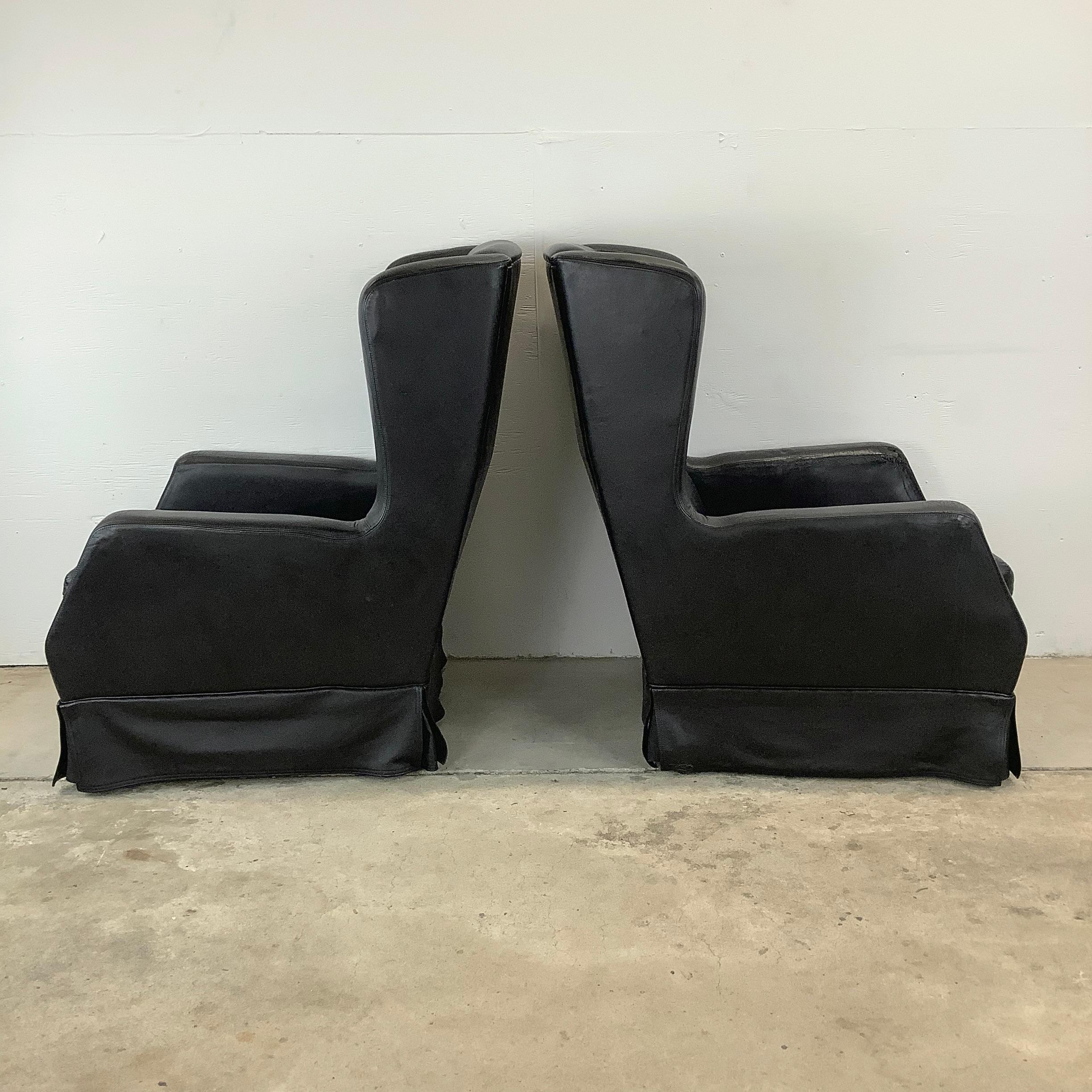 Dutch Pair Black Leather Wingback Armchairs With ottoman- Theo Ruth for artifort For Sale