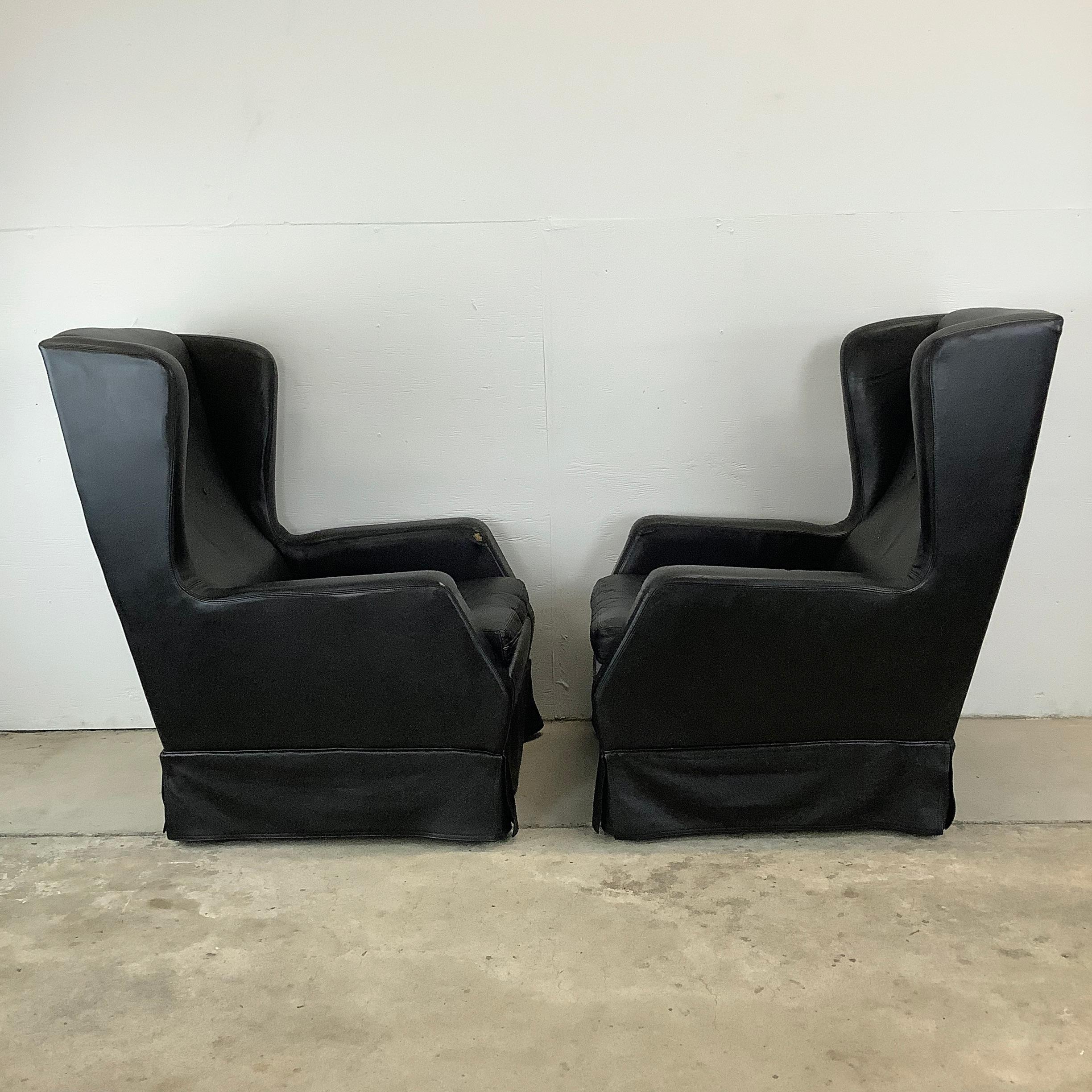 Other Pair Black Leather Wingback Armchairs With ottoman- Theo Ruth for artifort For Sale