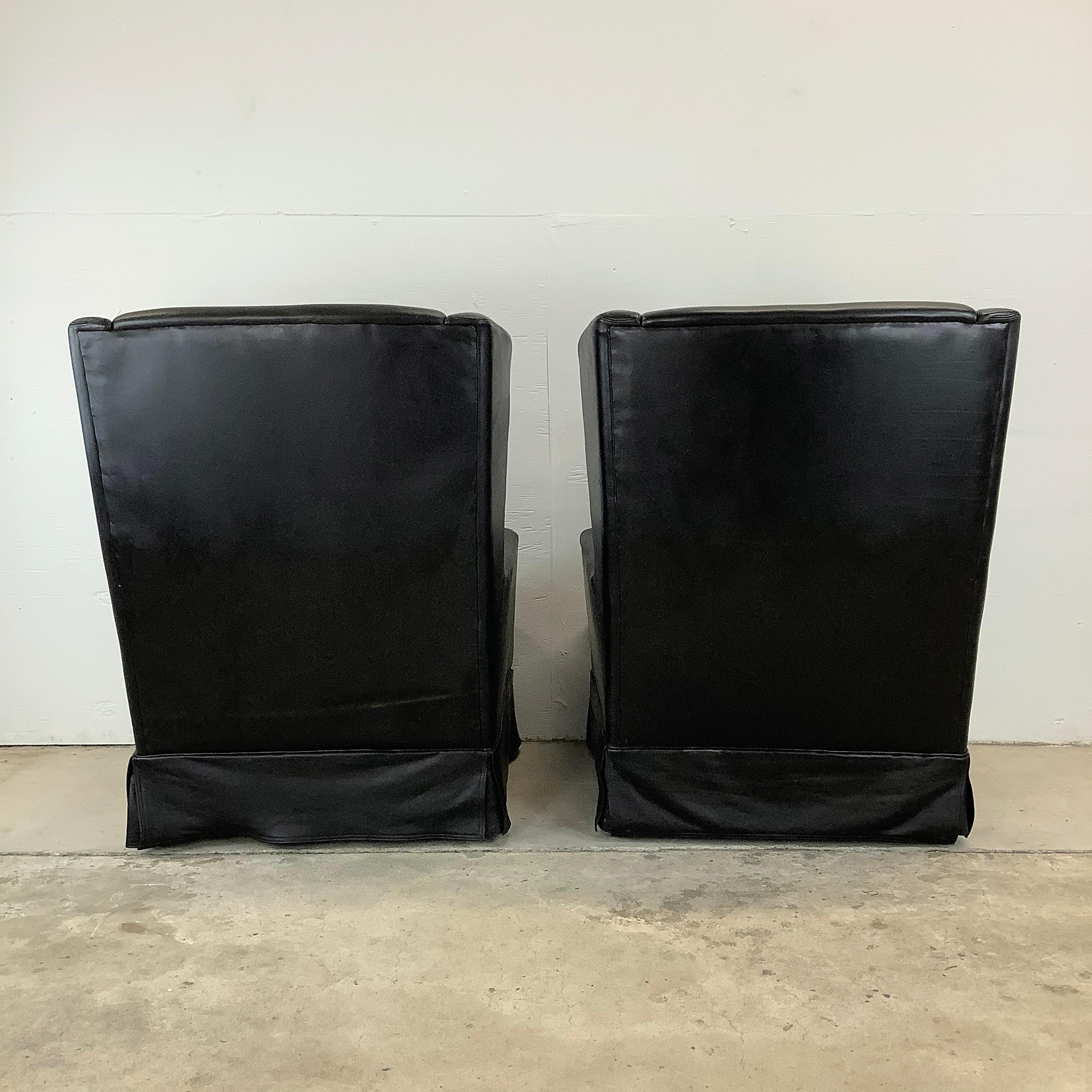 Pair Black Leather Wingback Armchairs With ottoman- Theo Ruth for artifort In Fair Condition For Sale In Trenton, NJ