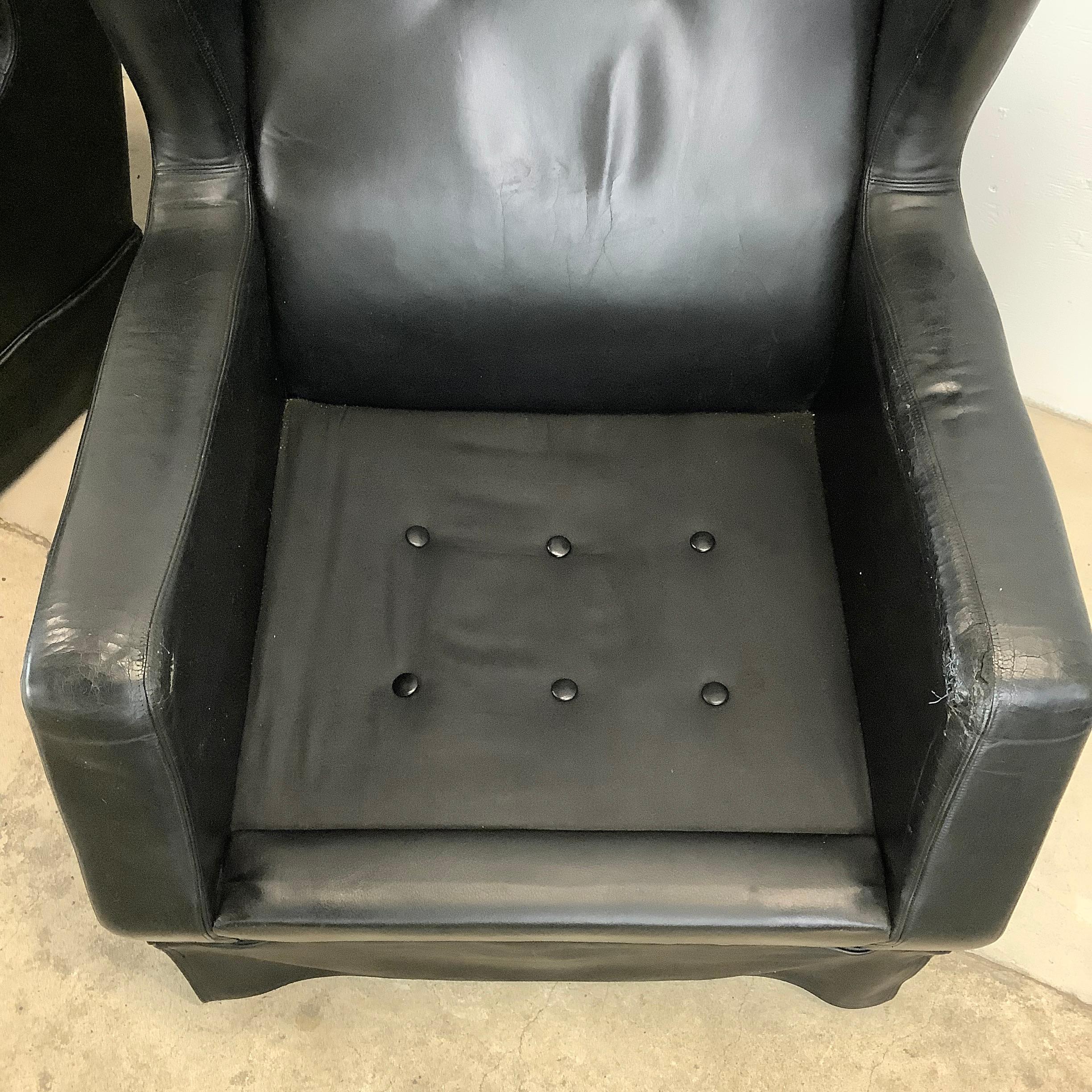 Pair Black Leather Wingback Armchairs With ottoman- Theo Ruth for artifort For Sale 2