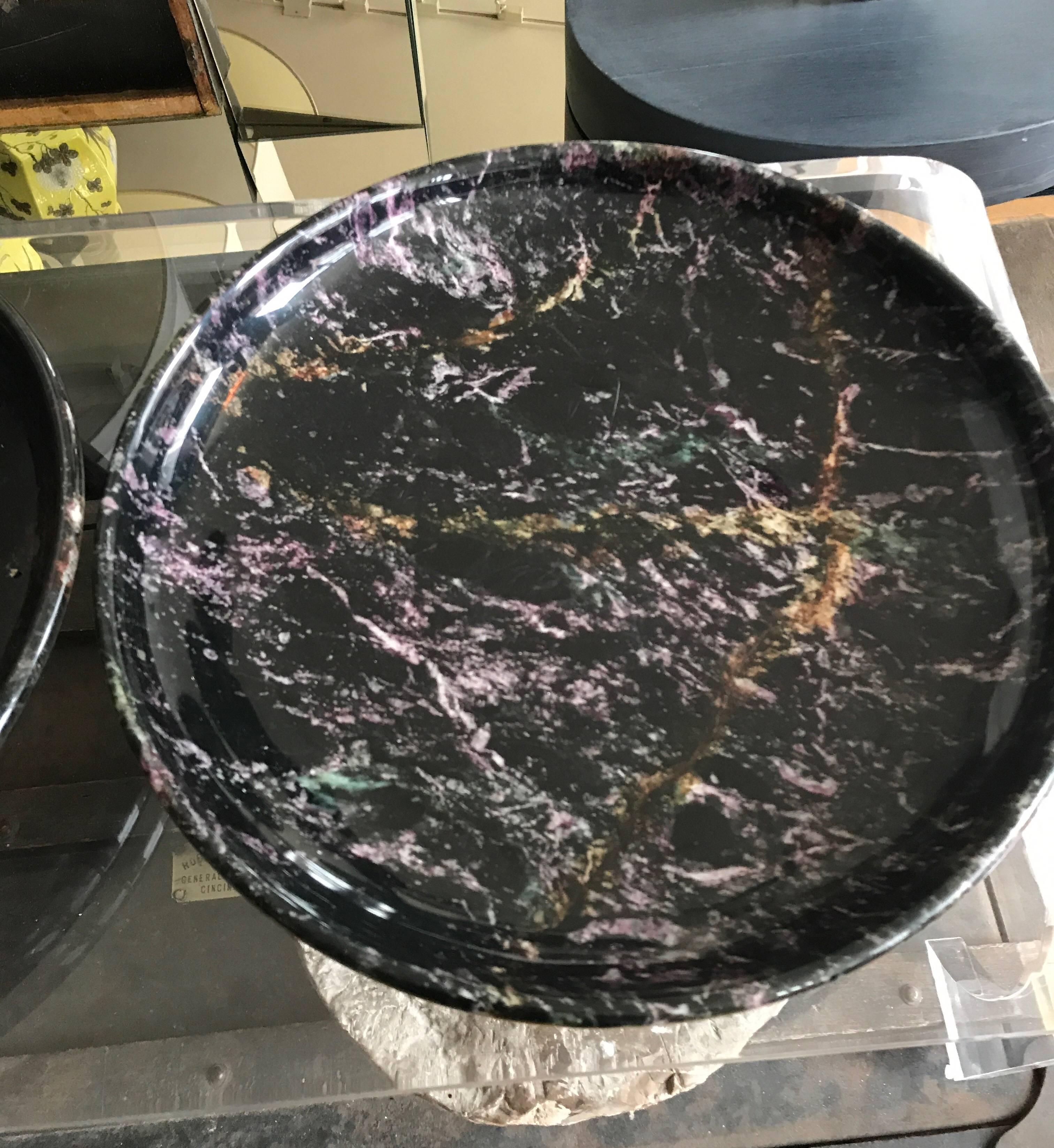 Mid-Century Modern Pair of Black Marble Italian Centerpiece Bowls by Up & Up