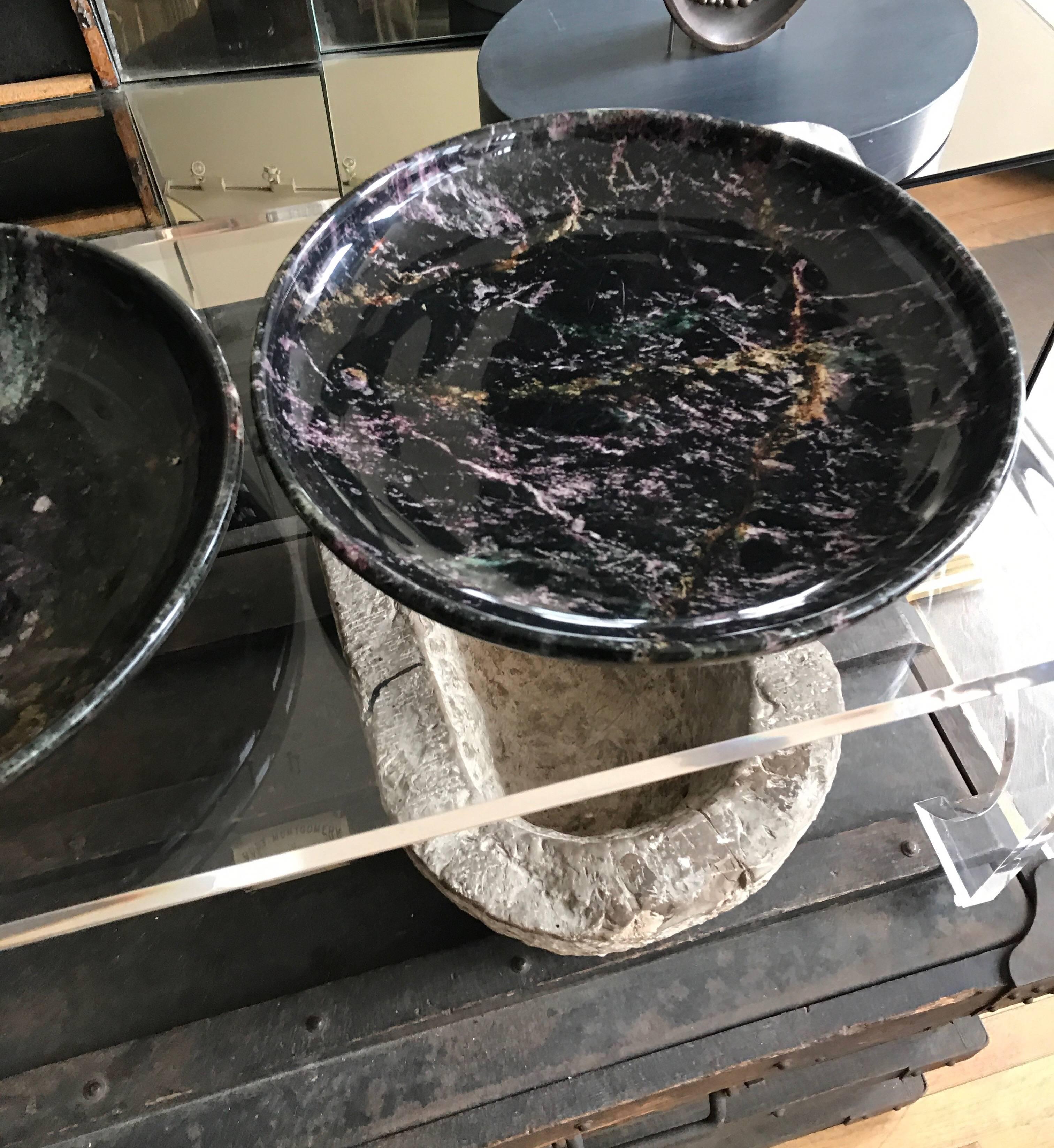 Pair of Black Marble Italian Centerpiece Bowls by Up & Up In Good Condition In Chicago, IL
