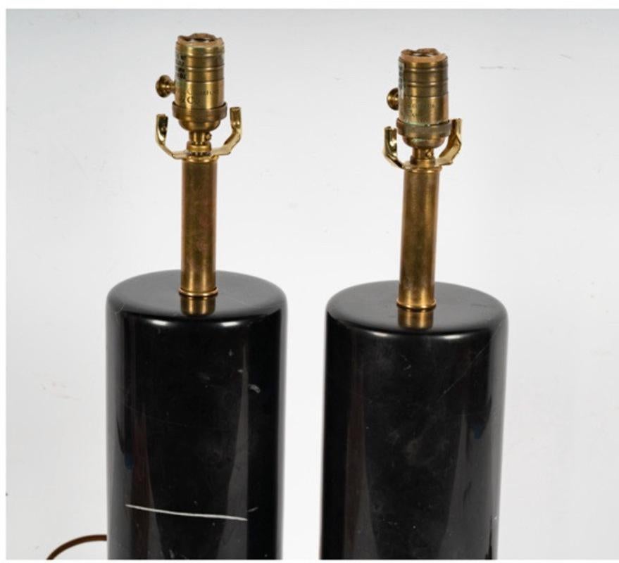 American Pair Black Marble Lamps For Sale