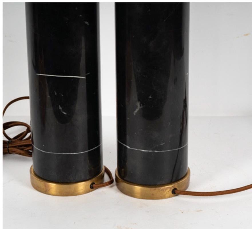 Pair Black Marble Lamps In Good Condition For Sale In Pasadena, CA