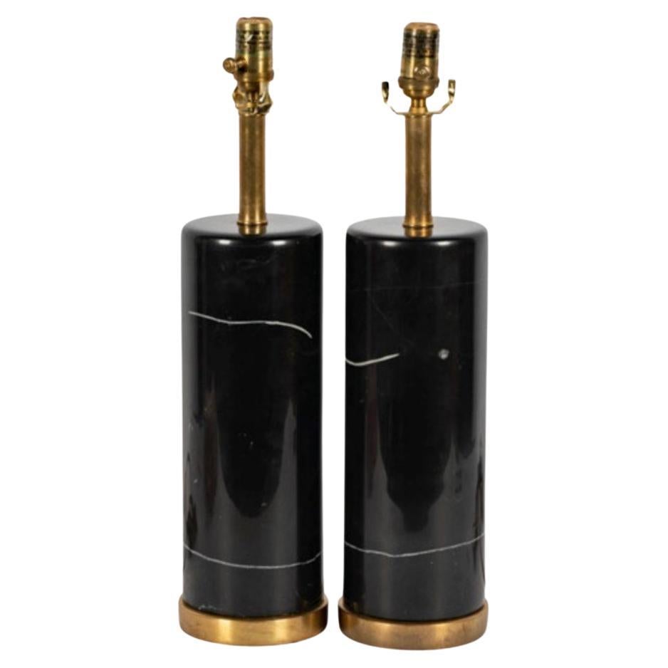 Pair Black Marble Lamps For Sale