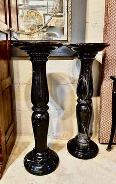Pair Nero Marquina Marble Pedestals