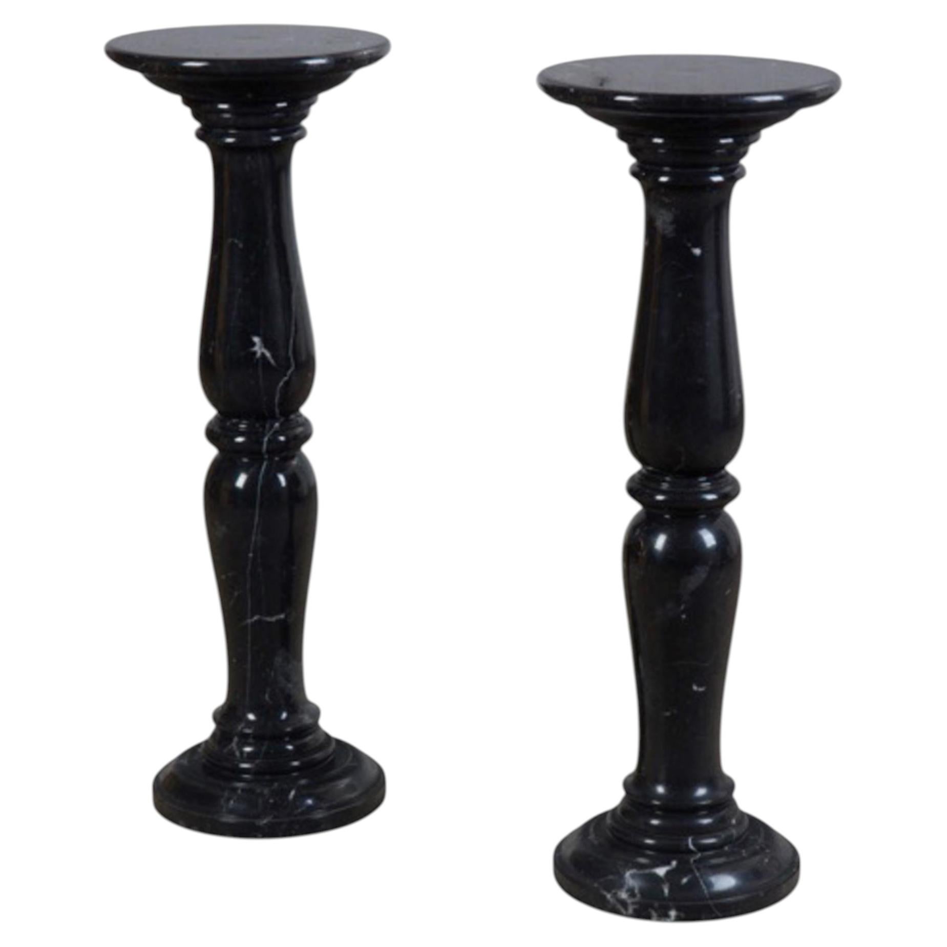Pair Nero Marquina Marble Pedestals