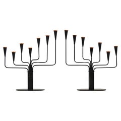 Paar schwarze Metallkandelaber von Gunnar Ander für Ystad-Metall, Schweden, 1960er Jahre