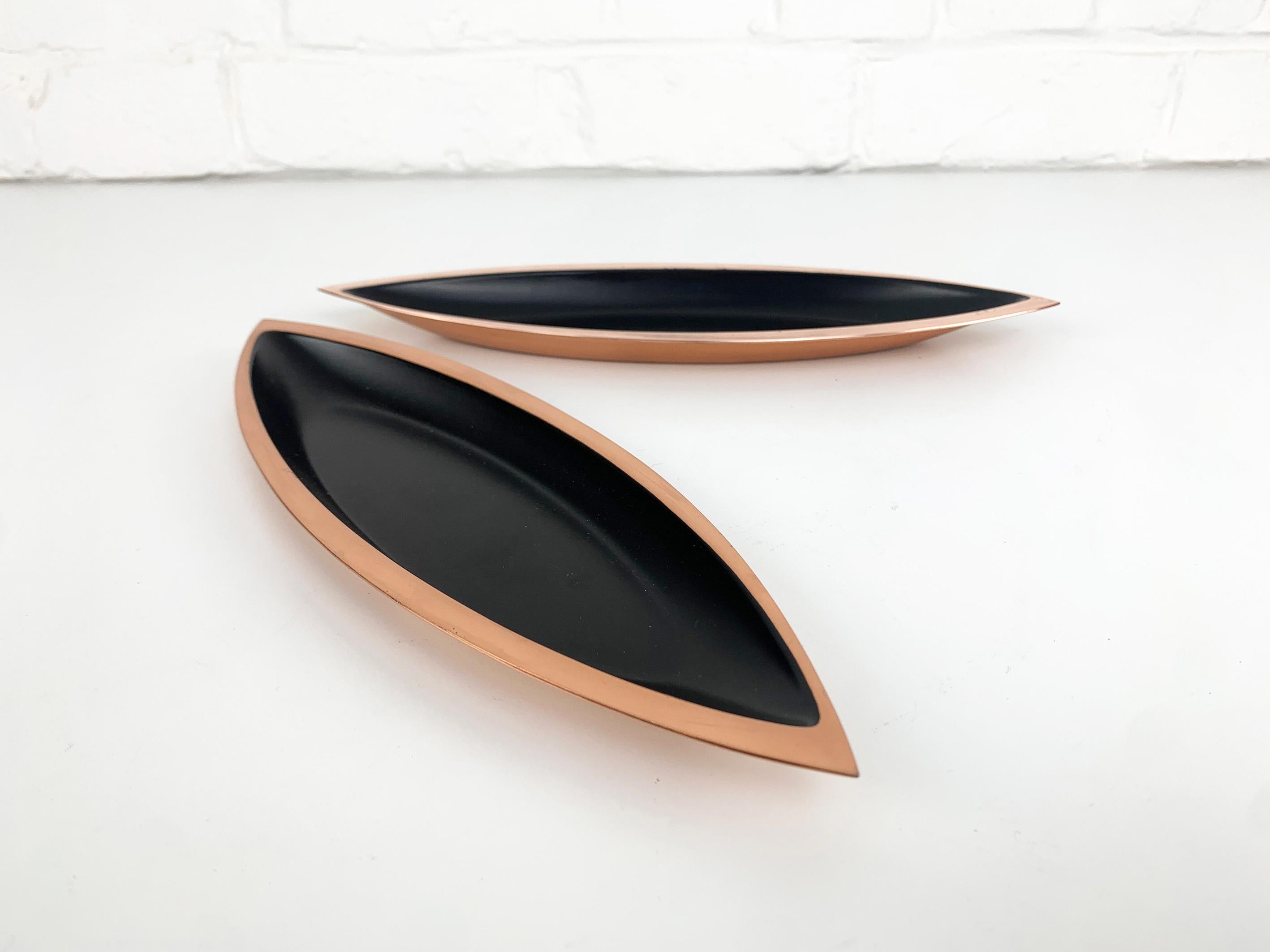 Enameled Pair Black Modernist Bowls in Copper by Gunnar Ander Ystad Metall Sweden  For Sale