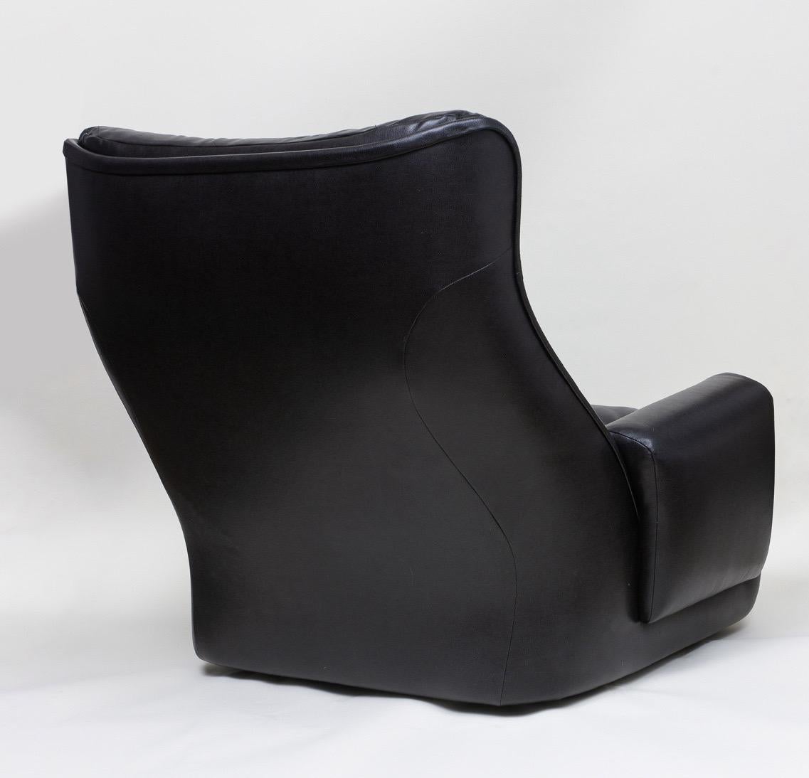 Faux Leather Pair Black Orchidee Lounge Chairs by Michel Cadestin for Airborne France For Sale