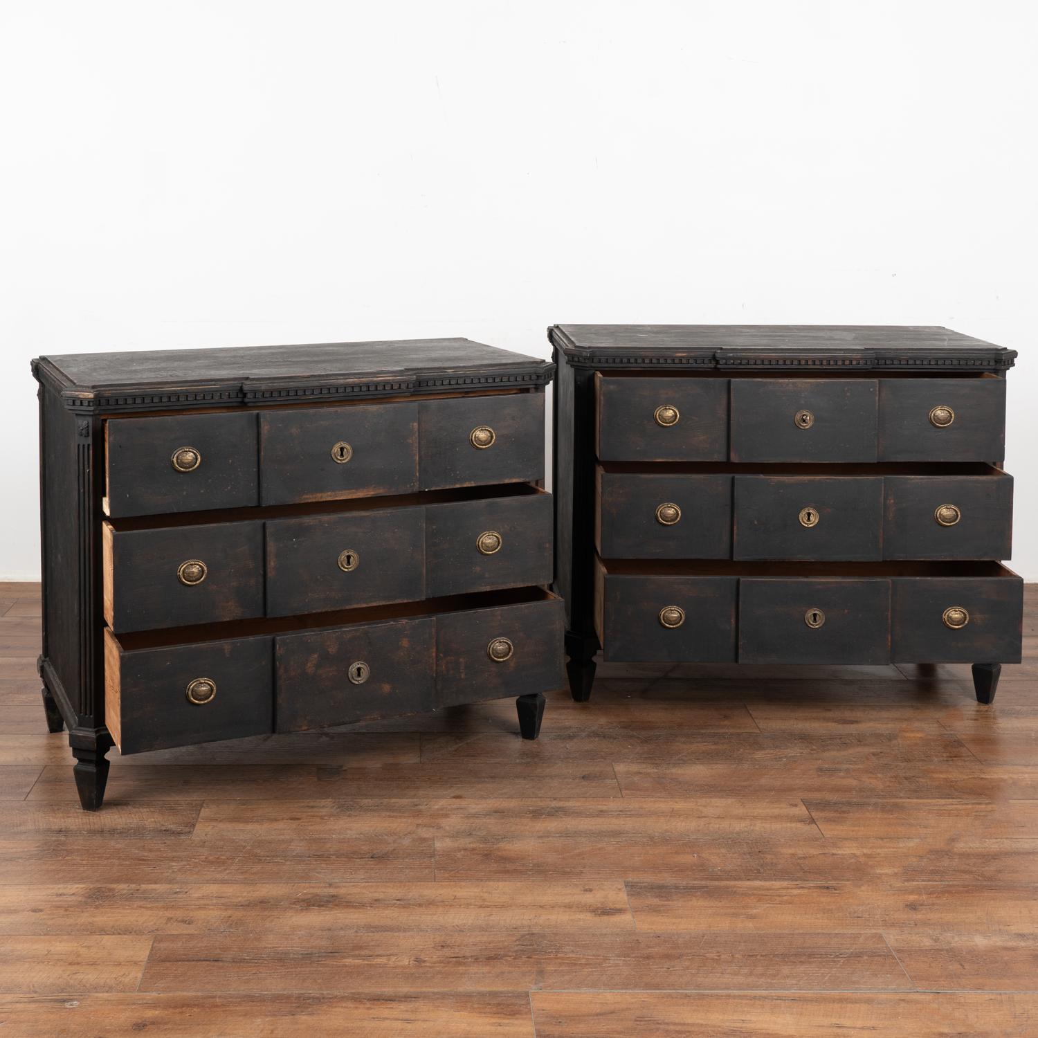 Gustavian Pair, Black Painted Chest of Drawers, Sweden circa 1860-80