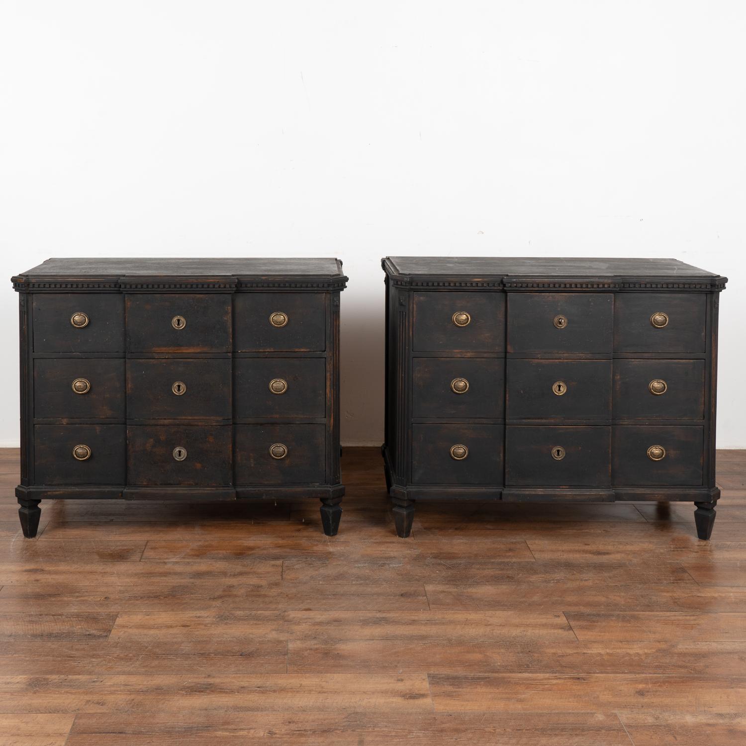 Swedish Pair, Black Painted Chest of Drawers, Sweden circa 1860-80