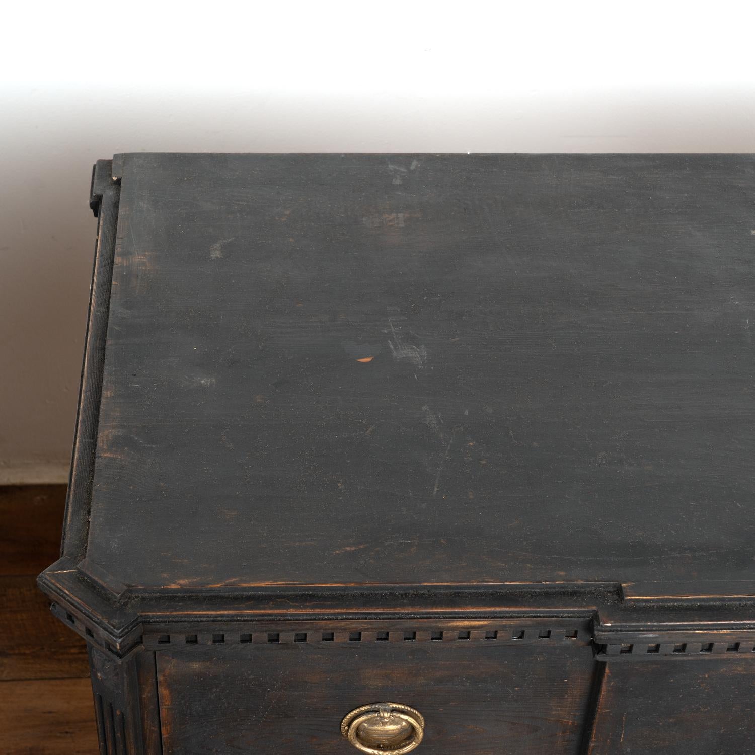 Brass Pair, Black Painted Chest of Drawers, Sweden circa 1860-80