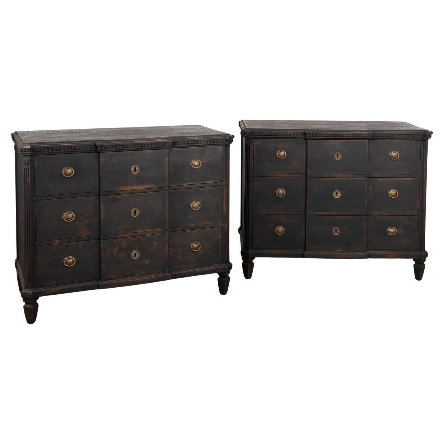 Pair, Black Painted Chest of Drawers, Sweden circa 1860-80