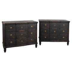 Antique Pair, Black Painted Chest of Drawers, Sweden circa 1860-80