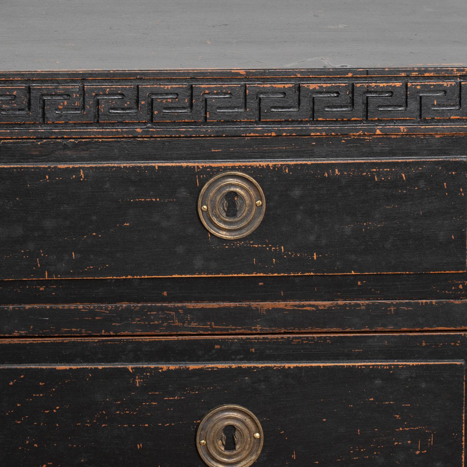 Pair, Black Painted Chest of Three Drawers, Sweden circa 1860-90 For Sale 4