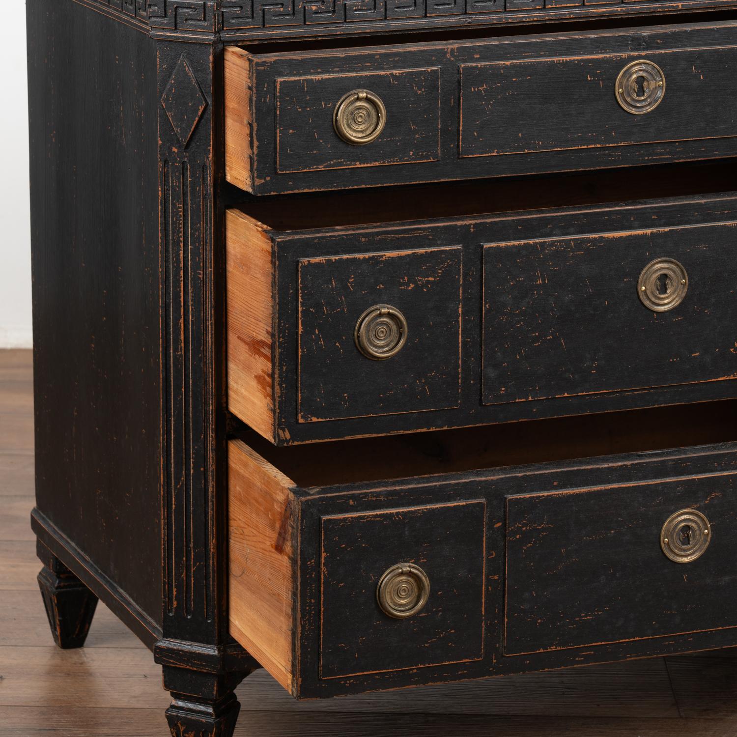 Pair, Black Painted Chest of Three Drawers, Sweden circa 1860-90 For Sale 5