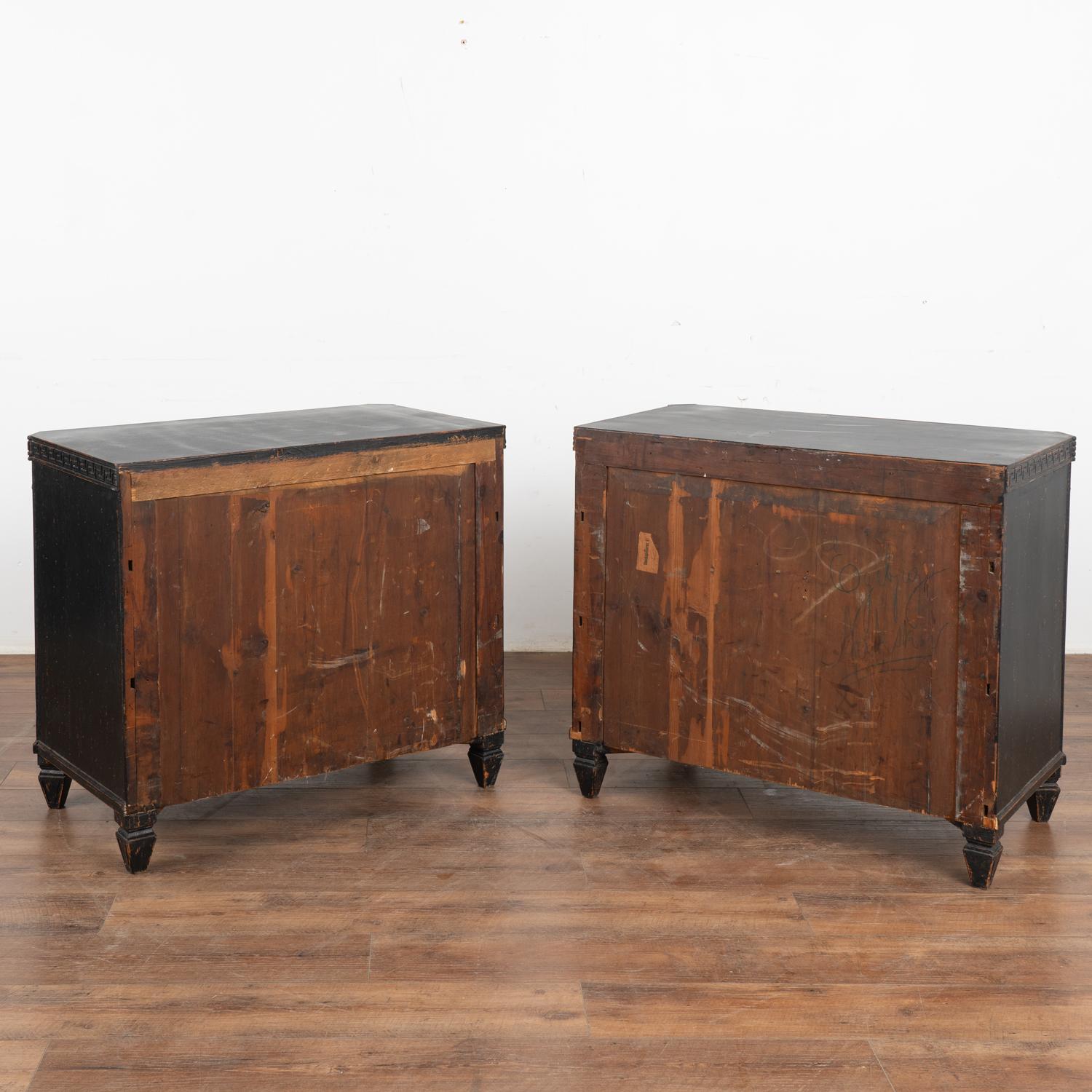 Pair, Black Painted Chest of Three Drawers, Sweden circa 1860-90 For Sale 7