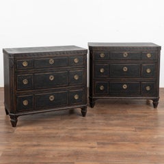 Pair, Black Painted Chest of Three Drawers, Sweden circa 1860-90