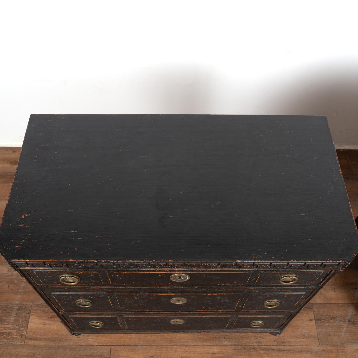 Swedish Pair, Black Painted Chest of Three Drawers, Sweden circa 1860-90 For Sale