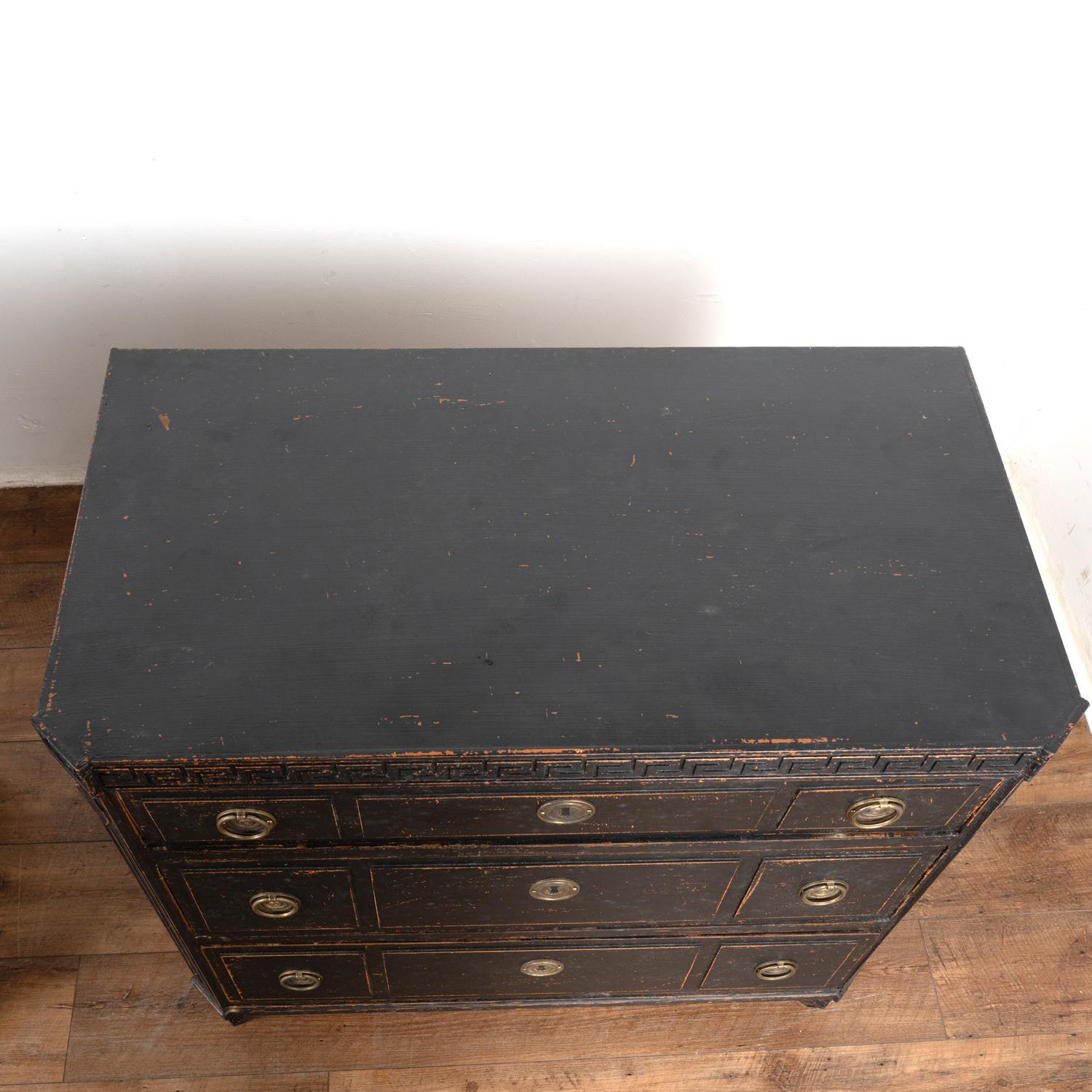 Pair, Black Painted Chest of Three Drawers, Sweden circa 1860-90 In Good Condition For Sale In Round Top, TX