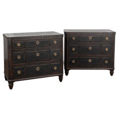 Pair, Black Painted Chest of Three Drawers, Sweden circa 1860-90