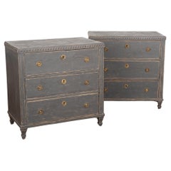 Pair, Black Painted Gustavian Chest of Drawers, Sweden, circa 1880