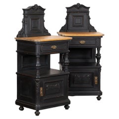 Pair, Black Painted Narrow Pine Nightstands, circa 1890