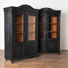 Pair, Black Painted Pine Bookcases Display Cabinets, Hungary circa 1890