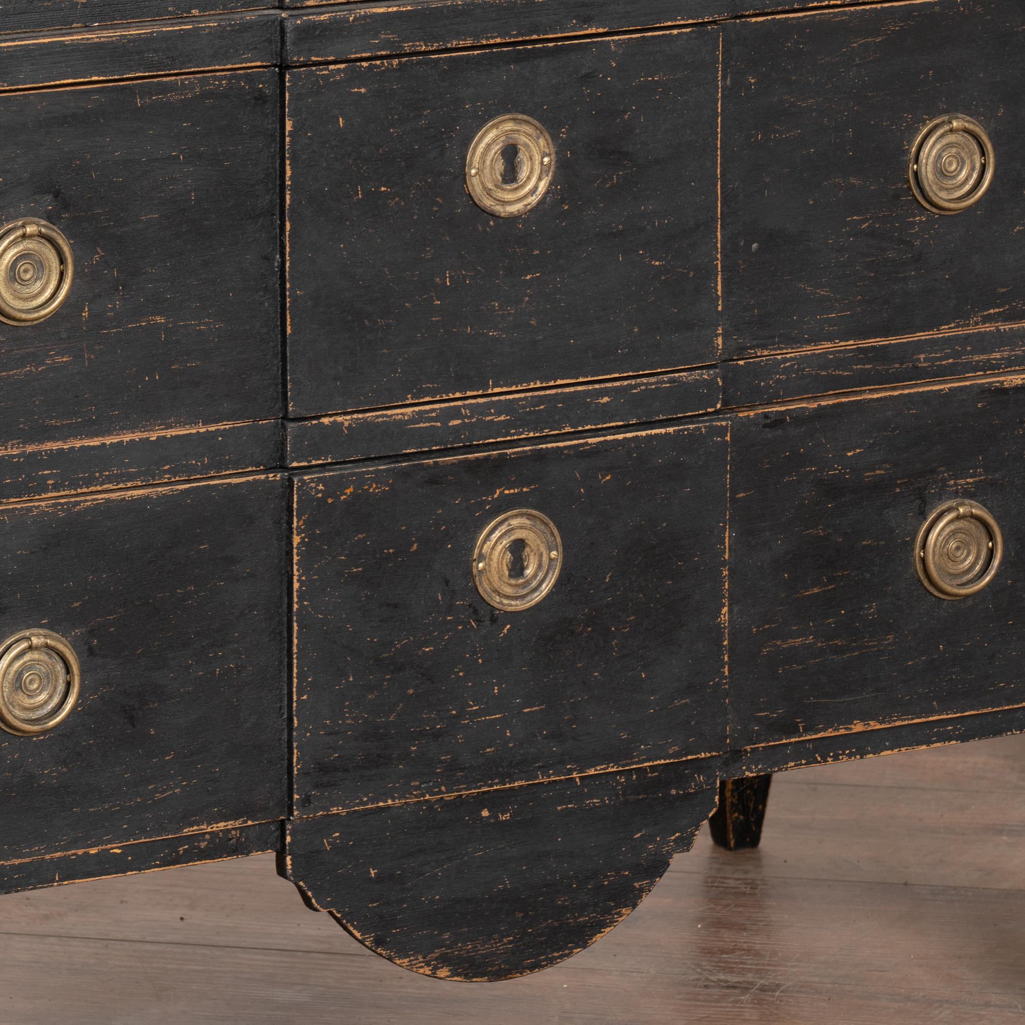 Pair, Black Painted Pine Chest of 3 Drawers with Greek Key, Sweden circa 1840-60 3
