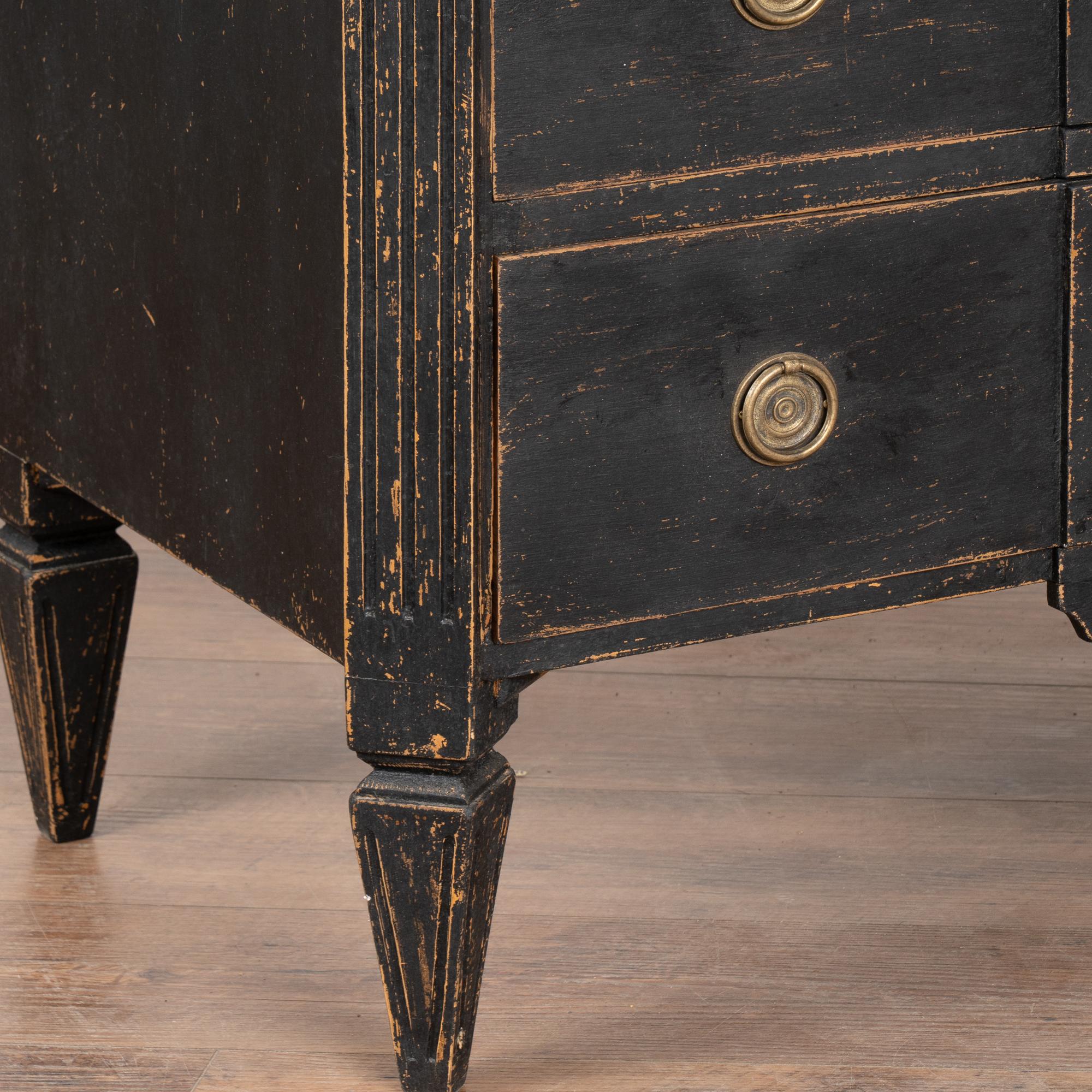 Pair, Black Painted Pine Chest of 3 Drawers with Greek Key, Sweden circa 1840-60 4