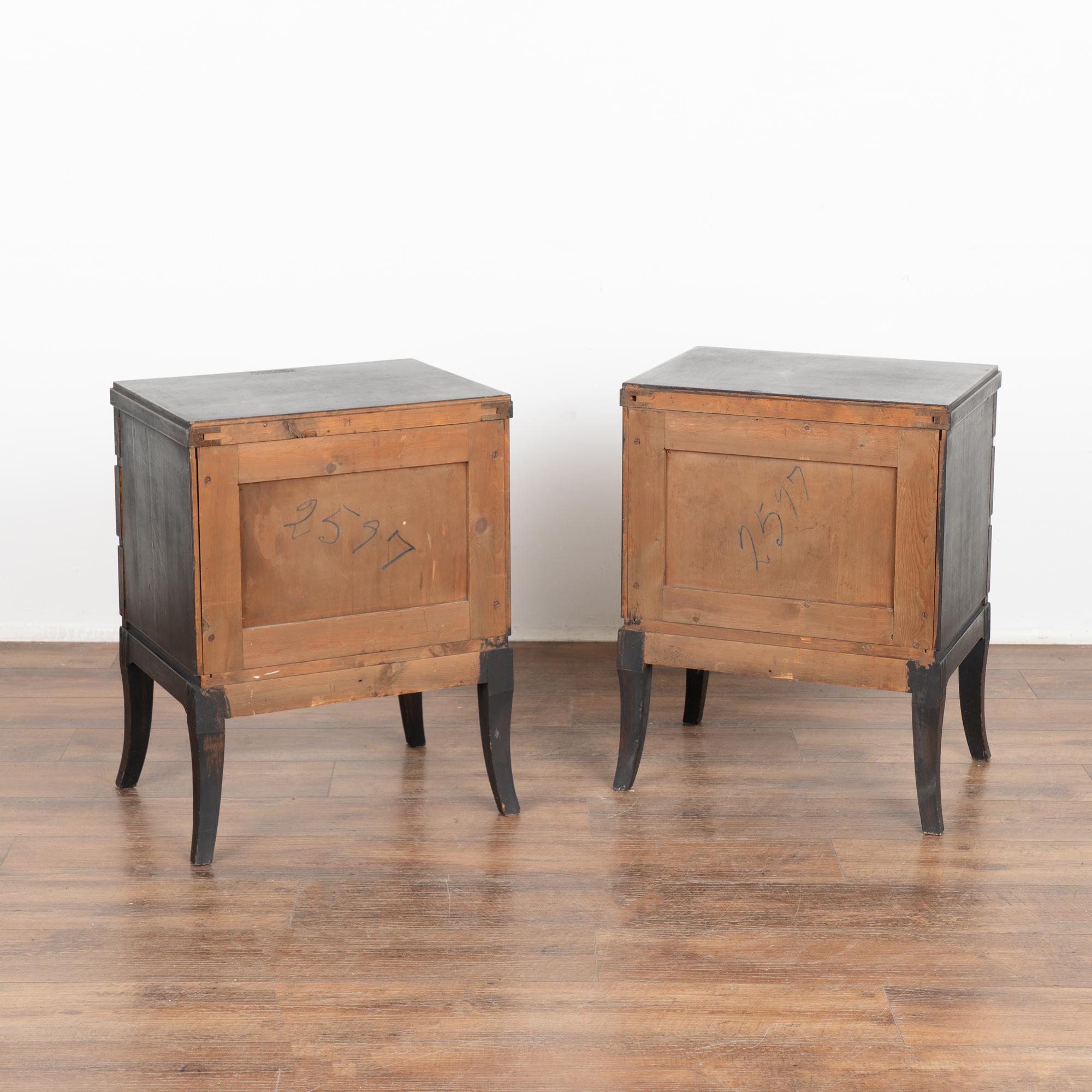 Pair, Black Painted Pine Chest of Drawers or Nightstands, Sweden circa 1940-60 6