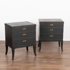 Pair, Black Painted Pine Chest of Drawers or Nightstands, Sweden circa 1940-60