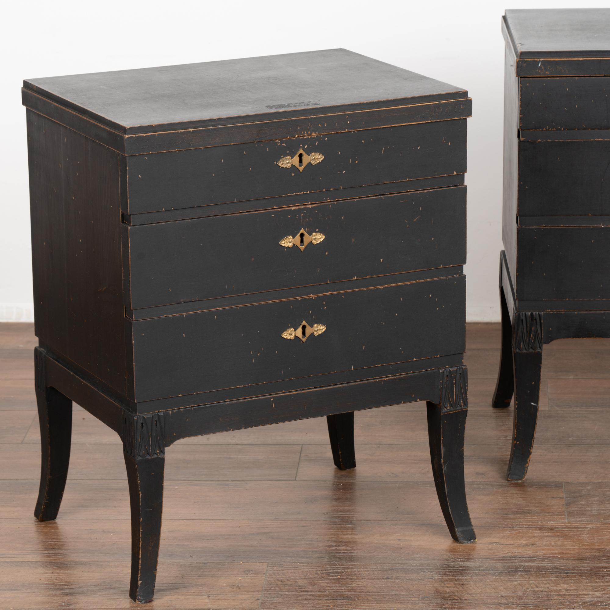 Pair, Black Painted Pine Chest of Drawers or Nightstands, Sweden circa 1940-60 1