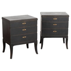 Pair, Black Painted Pine Chest of Drawers or Nightstands, Sweden circa 1940-60