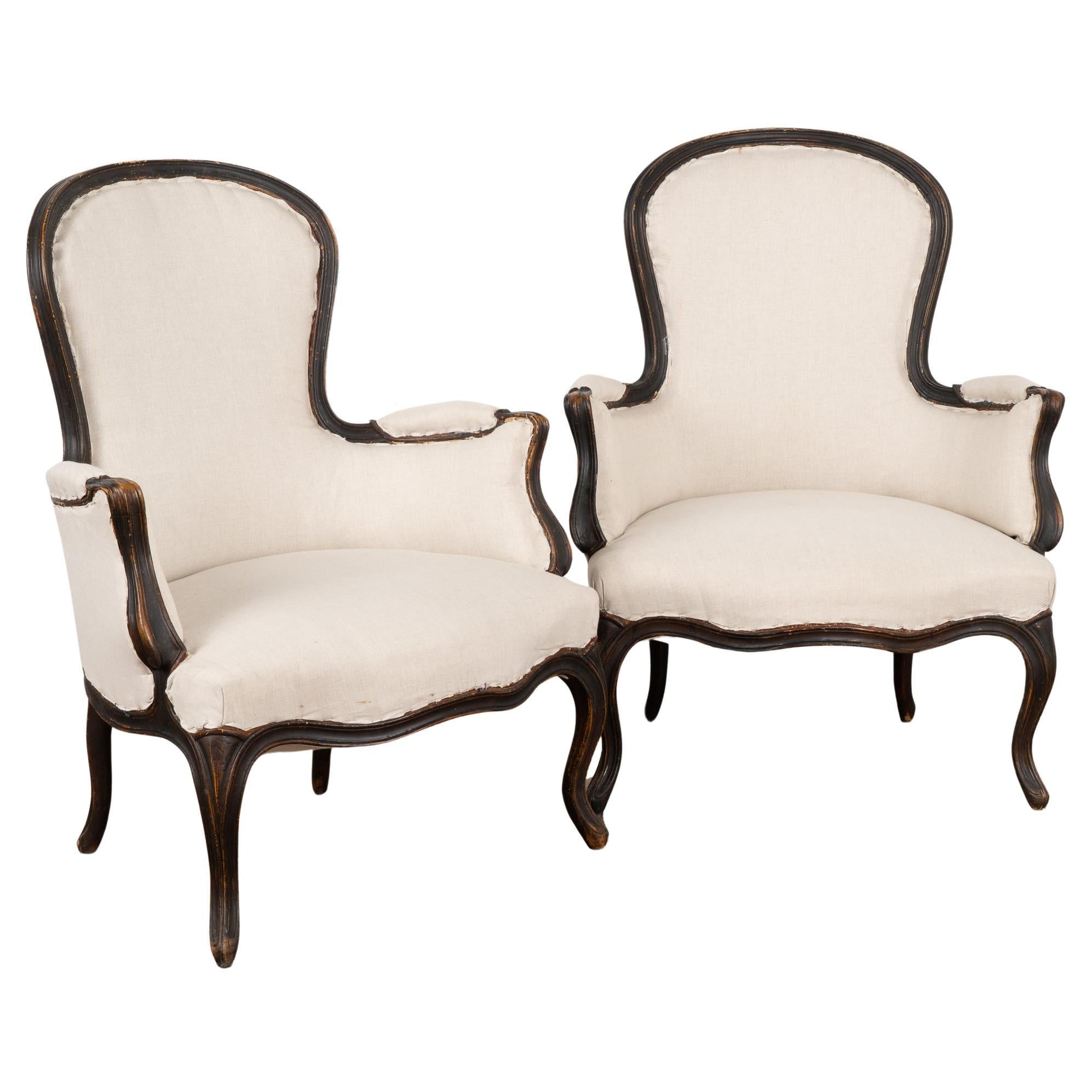 Pair, Black Painted Swedish Arm Chairs, circa 1890 For Sale