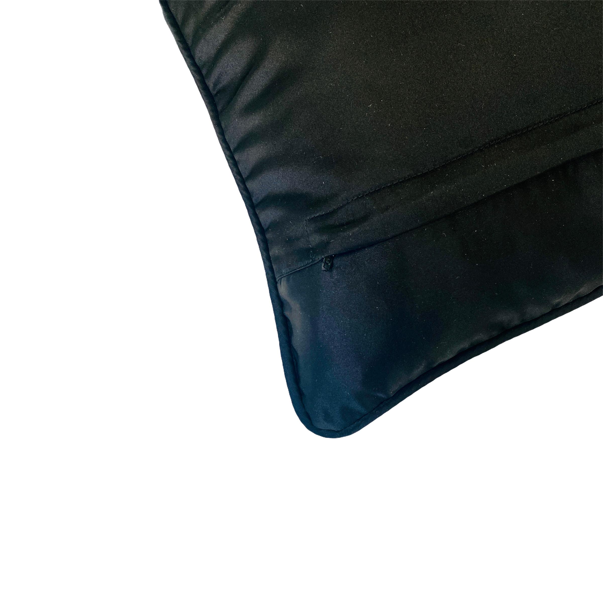 Contemporary Pair of Black Silk Duchesse Satin Criss Cross Throw Pillows For Sale