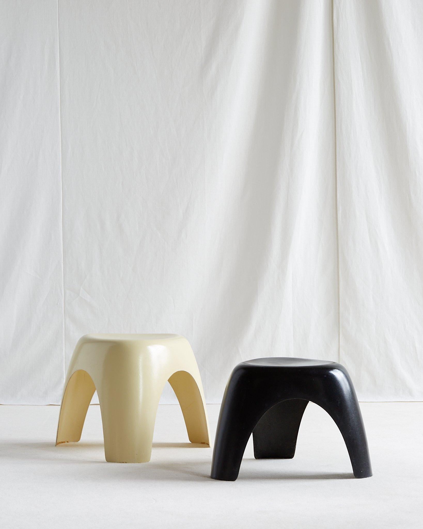 Japanese Pair Black Sori Yanagi Elephant Stools by Kotobuki Japan c. 1950s