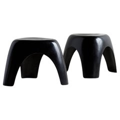 Vintage Pair Black Sori Yanagi Elephant Stools by Kotobuki Japan c. 1950s