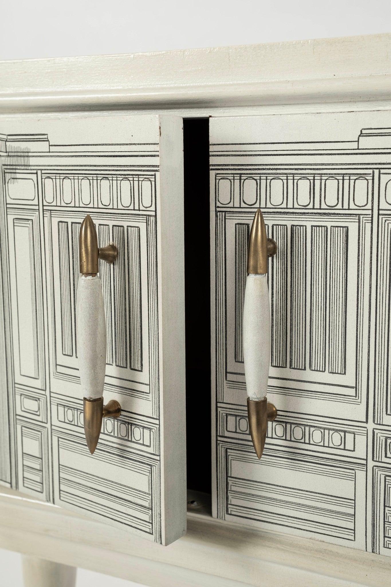Pareja de Mesillas de Noche de Arquitectura Surrealistas Italianas de 1960 en Blanco y Negro en venta 2