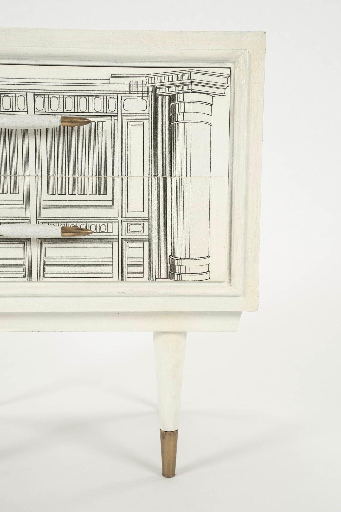 Pareja de Mesillas de Noche de Arquitectura Surrealistas Italianas de 1960 en Blanco y Negro en venta 9